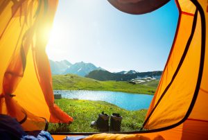 camping and hiking in mountains